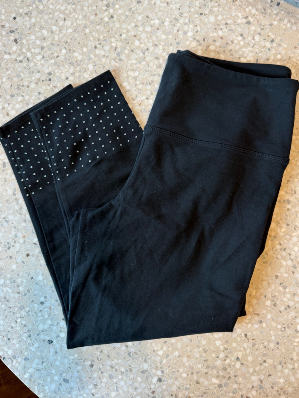 Lyssé Women's Black Stretch Pants / leggings with Studded Hem